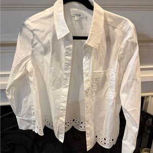 Chico's White Button Down Shirt with Eyelet Detail